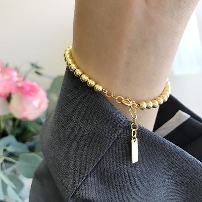 China Environmental Friendly Gold Color Round Bead Bracelets 925 Sterling Silver High Quality Elegant Yellow Bead Bracelets For Women for sale