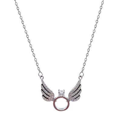 China Environmental Friendly Exquisite S925 Sterling Silver Necklace Valentine's Day 18k Gold Plated Diamond Crystal Angel Wing Pendant Necklace Silver for sale