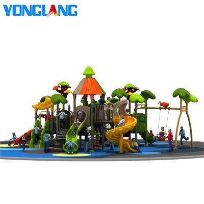 China YL-L173 Hot Sale Eco-friendly Forest Theme Kids Big Toys Outdoor Playground with Plastic Swing and Slide Set for sale