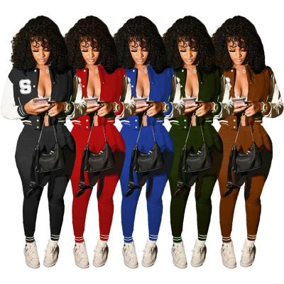 China New Arrival QUICK DRY Sweatsuit Fashion Baseball Two Piece Jogging Jacket And Pants Set Woman Jogging Tracksuit for sale