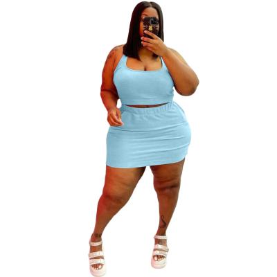 China Solid Color 4xl 5xl Viable Women Size Two Piece Plus Size Skirt Set Hot Summer Plus Size Casual Sets for sale