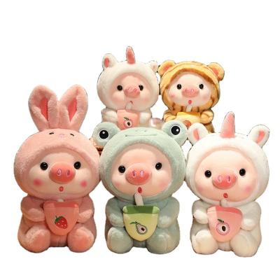 China Customized stuffed soft cuddly bubble tea toys boba pig doll plush doll plush bubble tea plush pig animal toy soft cuddly for sale