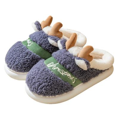 China Winter Christmas Women's Cotton Slippers Deer Deer Home Thermal Warm Fur Slipper Winter Women Indoor Slippers for sale