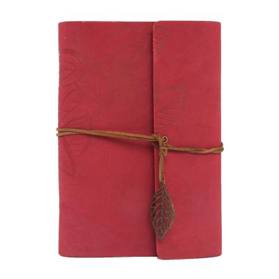 China Leaves Embossed With Removable Paper Wrapping Book Diary Pu Lanyard Style Retro Fine Art Portable Notepad Notebook With Leaf Leaves Hanging Notebook for sale