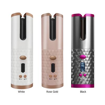 China USB LED Display Rechargeable Automatic Hair Curler Cordless Hair Curler Iron Cordless Automatic Rotating Curling Temperature For Curly Hair Machine for sale