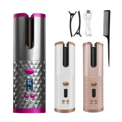 China Cordless Hair Curler Mini Cordless Automatic Hair Curler Crimping Irons USB Rechargeable LED Display Temperature Crimp Automatic Rotating Curling Iron for sale