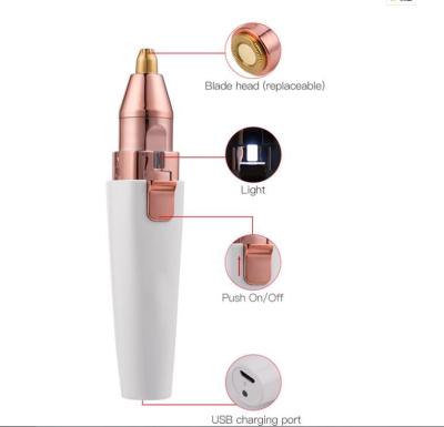 China Portable Effective USB Rechargeable Shaver Brows Painless Hair Remover 2 in 1 Pen Electric Eyebrows Remover Trimmer for sale