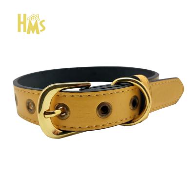 China HMS Hot Sale Custom Color PU Dog Puppy Personalized Leather Pet Collar With Metal Button for sale