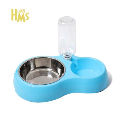 China HMS Sustainable Pet Supplies Automatic New Design Plastic Stainless Steel Cat Dog Pet Feeder Bowl for sale