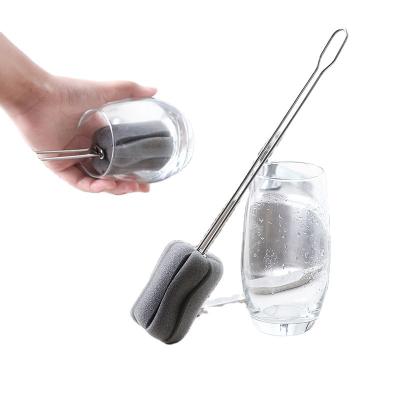 China 2022 New Kitchen Gadgets Long Sustainable Stainless Steel Handle Replaced Sponge Cup Brush for sale