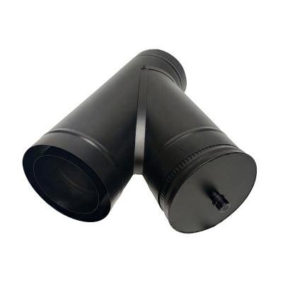 China 135 Degree Contemporary Black Twin Wall Insulated Stainless Steel Flue System Tee-CE Multi-Fuel Line Pipe for sale