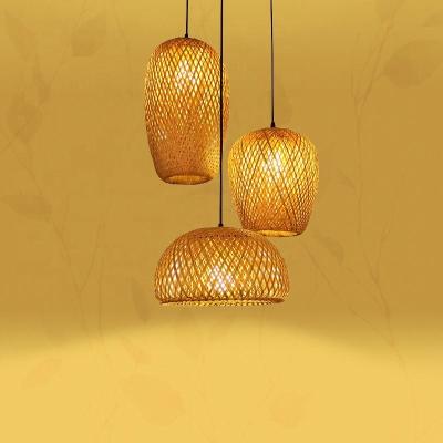 China Modern Chinese Hand Knitted Bamboo Pendant Lights Lamp Garden Restaurant Decor Weaving Hanging Home Lighting Fixtures for sale