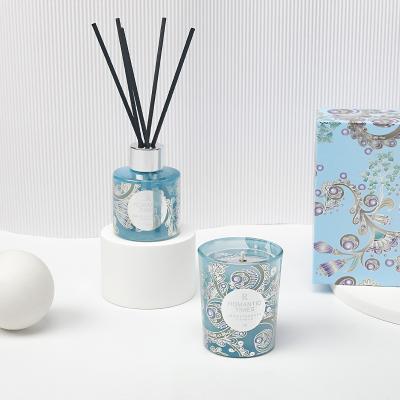 China Glass Boxed High Quality Handmade Scented Soy Wax Aromatherapy Candle Sky Blue Flameless Flameless Set for sale