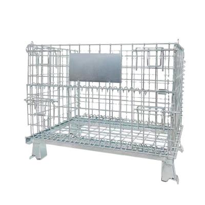 China Collapsible Galvanized Wire Galvanized Steel Mesh Container Metal Storage Cage for sale