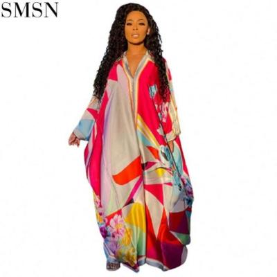 China Latest Design 2021 Anti-Static Print Long Sleeve Women Casual Dresses Loose Style Streetwear Women Long Maxi Dress for sale