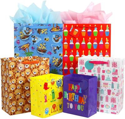 China Full Gift Wrapping Printing Kraft Paper Kids Birthday Gift Bag For Kid Party Children's Day for sale