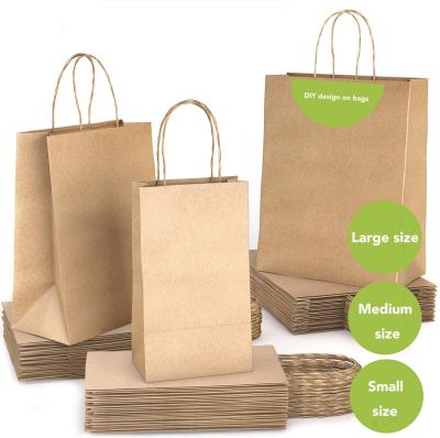 China Gift Wrapping Gift Promotional Party Kraft Retail Goods Brown Shopping Paper Bags With Your Own Logo for sale