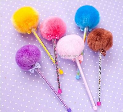 China Best Selling Pen Promotional Wedding Souvenirs Gifts Novelty Pom Pom Pink Fluffy Pens for sale