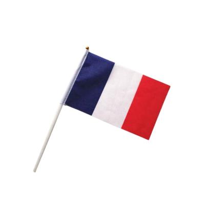 China Healthcare Institutes Free Sample Knitted Polyester Cheap Handheld French Mini Flag With Plastic Pole Hand Waving Flag for sale