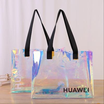 China Custom Transparent PVC Folding Shopping Bag PVC Holographic Tote Bag for sale