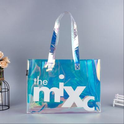 China Custom Clear Folding PVC Tote Bag Logo Printing Waterproof Shopping Bag PVC Tote Bag for sale