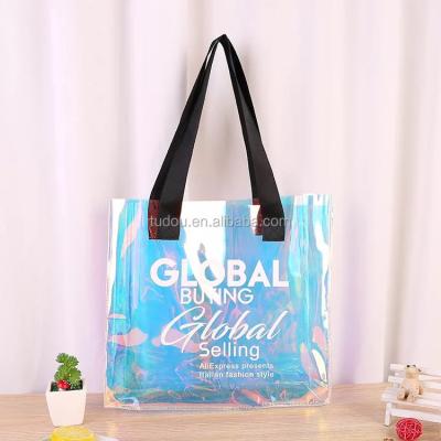 China Folding PVC Tote Bag PVC Shopping Bag Custom Clear PVC Holographic Bag for sale