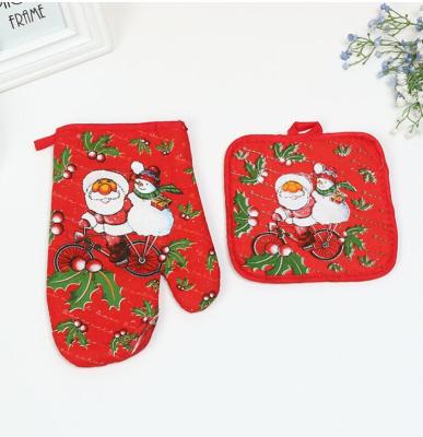 China Durable Cotton Kitchen Christmas Holidays Heat Resistant Printing Neoprene Oven Mitten for sale