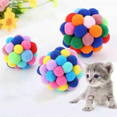 China Viable Wholesale Multicolor Ball Bell Bouncy Ball Built Interactive Squeaky Pet Cat Toys for sale