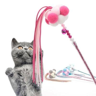 China Viable Hot Selling Interactive Acorn Bells Cat Stick Funny Pet Toys Plush Ball From Amazon for sale