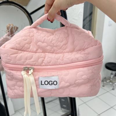 China Wholesale Nylon Candy Color Floral Cosmetic Bag For Teenage Girls Skin Care Products Storage Bag Portable Wash Bag Custom Logo for sale