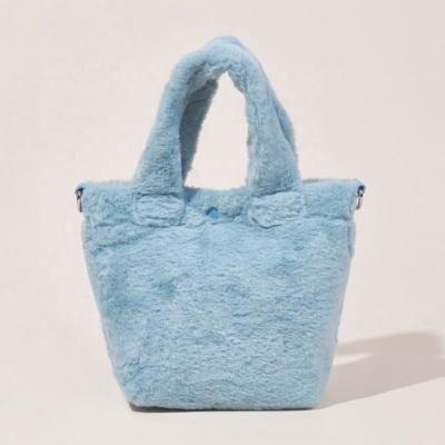 China Madame's Cross Wholesale Autumn And Winter Furry Handbag - Mini Shopping Tote Bag Blue Faux Rabbit Fur Body Bag for sale