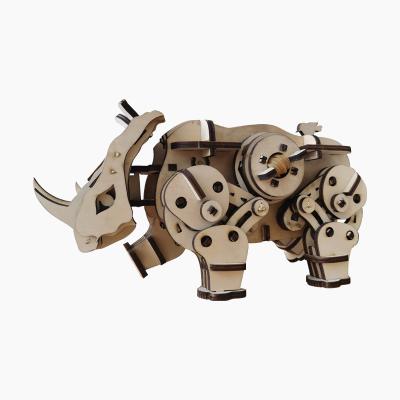 China DIY TOY Assemble Educational Toys Rhinoceros Jigsaw 3D Diy Wooden Animal Puzzle for adults for sale