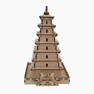 China DIY TOY Handmade Assembled Wood Toy Great Wild Goose Pagada Jigsaw 3D Diy Wooden Puzzle for sale