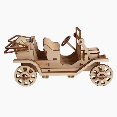 China Classic DIY TOY Car Model Wood Crafts 3D Educational Wooden Puzzle Diy Assemble Toys for sale