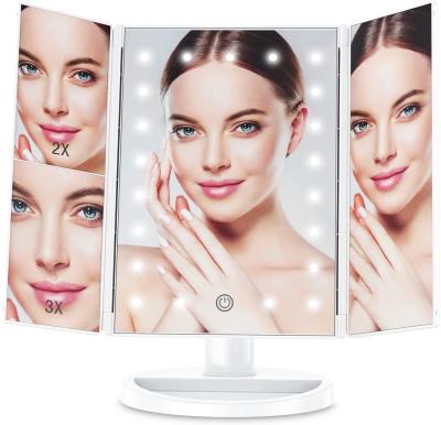 China Lighted Touch Screen Make Up LED Mirror 360 Degree Rotating Makeup Mirror with 21 LED Lights Perfect Gift for Girls and Ladies for sale