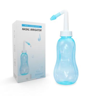 China 2021 New Arrival 500ml Neti Pot Nose Plastic Nasal Irrigation Wash Bottle Double Spout/Dust Cover for sale