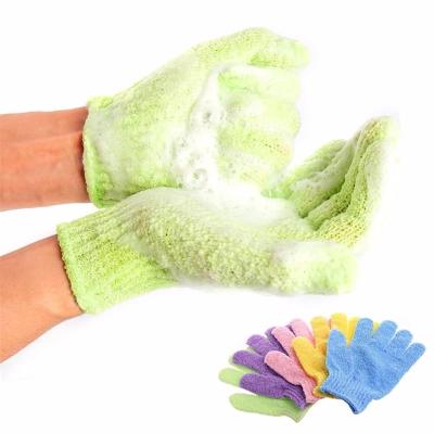 China All Natural Nylon Five-finger Gloves Massage Dead Skin Remover Body Exfoliating Gloves Body Scrubber Shower Exfoliating Bath Gloves for sale