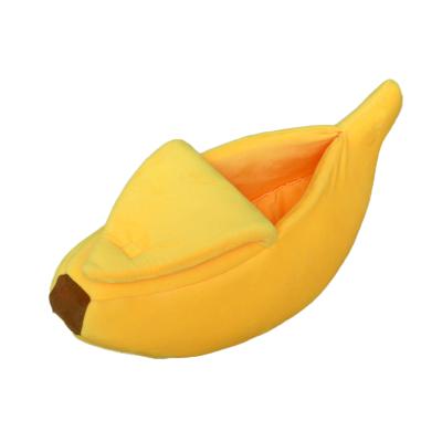 China Custom Cute Breathable Velvet Banana Shape Pet Accessories Cat Dog Beds For Animal Indoor Washable for sale