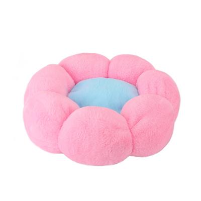 China Winter Breathable Warm Deep Sleep Donut Flower Animal Bed Around Pet Cat And Dog Beds Soft for sale