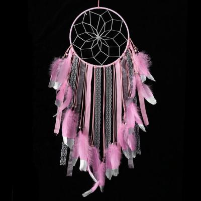 China Art Decor Big Size Giant Pink Color Feather Fashion Silver Dreamy Tip And Ring Catcher For Girls for sale