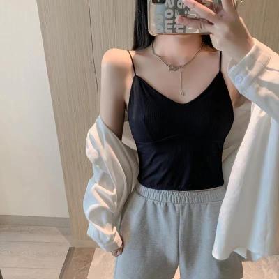 China Anti Pilling Women Spaghetti Strap Camisole Top Basic Vest Tops Sexy Summer Casual Crop Tops V Neckline Backless Camis for sale