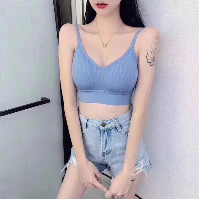 China Anti Pilling Women Sexy Backless Camisole Top Worked In Basic Bralette Bra Ribbed Top Tanks Top Knitted Cross Beauty Back Crop Top for sale