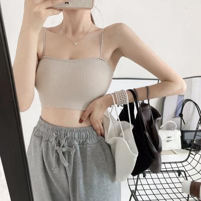 China Anti-pilling Basic Camisole Top For Women Ribbed Knitted Seamless Tube Built-in Spaghetti Strap Bralette Top Bra Tanks Top for sale