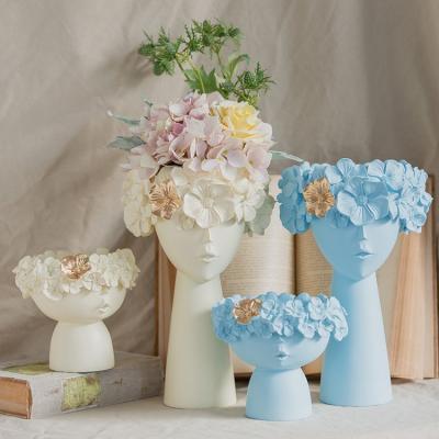 China Nordic Resin Minimalist Head Resin Vase Polyresin Planter Opens for sale