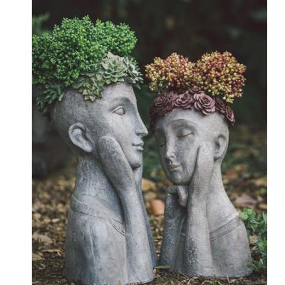 China European and American vintage cement head statue minimalist decorative vase for sale