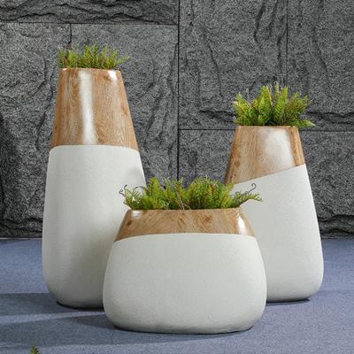 China Large Minimalist Fiberglass Vase Plants Green Round Square Landscape Indoor Outdoor Tall Decorate for sale