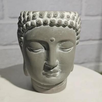 China Custom Buddha Head Modern Design Decoration Cement Candle Jar Luxury Cement Candle Holder Home Decor for sale