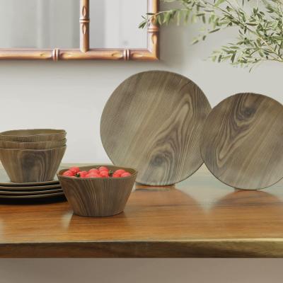 China 2022 Sustainable New Arrival Wooden Like Harmless Dinnerware Durable 4pcs Set Melamine Luxury Dinnerware Set for sale