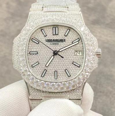 China Date Bustdown Brand Automatic Watch VVS CZ Cubic Zircon Iced Out Clone Luxury Best Swiss Automatic Movement Mechanical Watch Wristwatch for sale