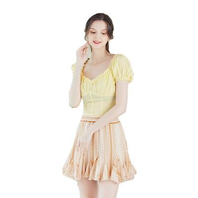 China 2021 Summer Fashion Women Breathable V-Neck Woven Short Sleeve Top for sale